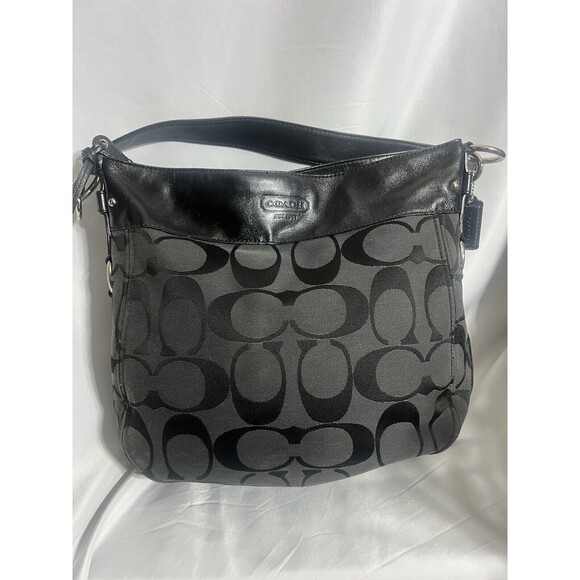 Coach Signature Shoulder Bag-Black and Dark Gray